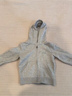 Personalized ‘Noah’ Kids Gray Zip Hoodie with green script embroidery